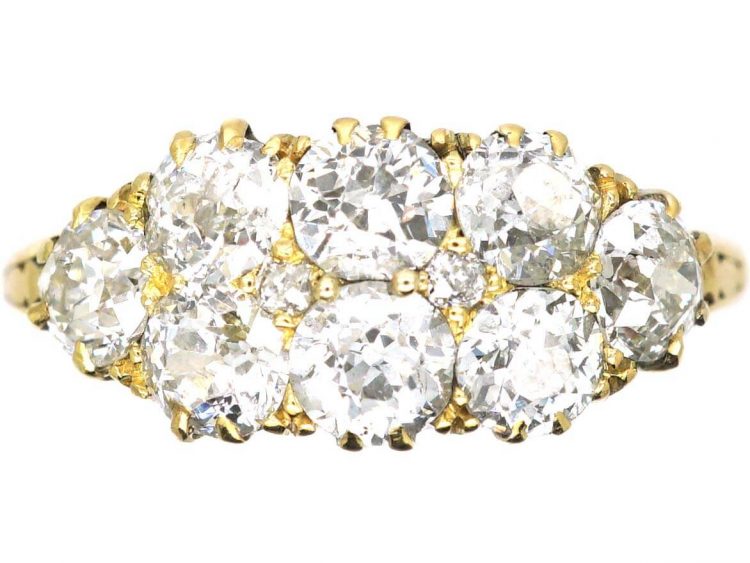 Edwardian 18ct Gold Boat Shaped Ring set with Old Mine Cut Diamonds
