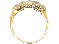 Edwardian 18ct Gold Boat Shaped Ring set with Old Mine Cut Diamonds