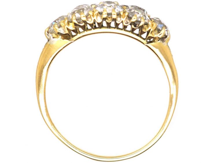 Edwardian 18ct Gold Boat Shaped Ring set with Old Mine Cut Diamonds