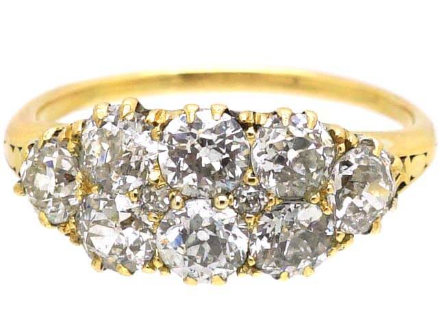 Edwardian 18ct Gold Boat Shaped Ring set with Old Mine Cut Diamonds