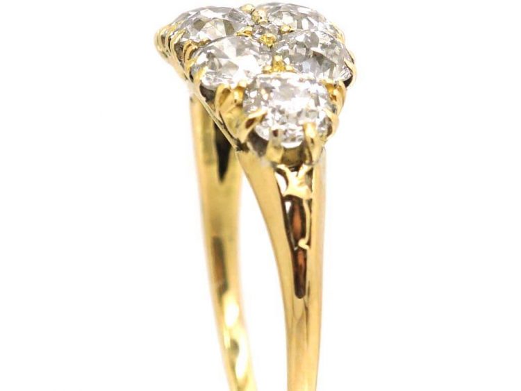 Edwardian 18ct Gold Boat Shaped Ring set with Old Mine Cut Diamonds
