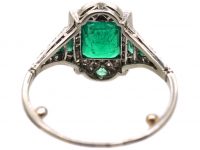 Art Deco Platinum, Emerald & Diamond Ring
