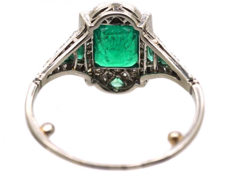 Art Deco Platinum, Emerald & Diamond Ring