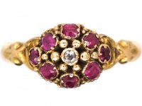 Early Victorian 15ct Gold, Ruby & Diamond Cluster Ring