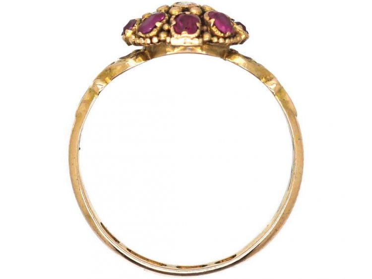 Early Victorian 15ct Gold, Ruby & Diamond Cluster Ring