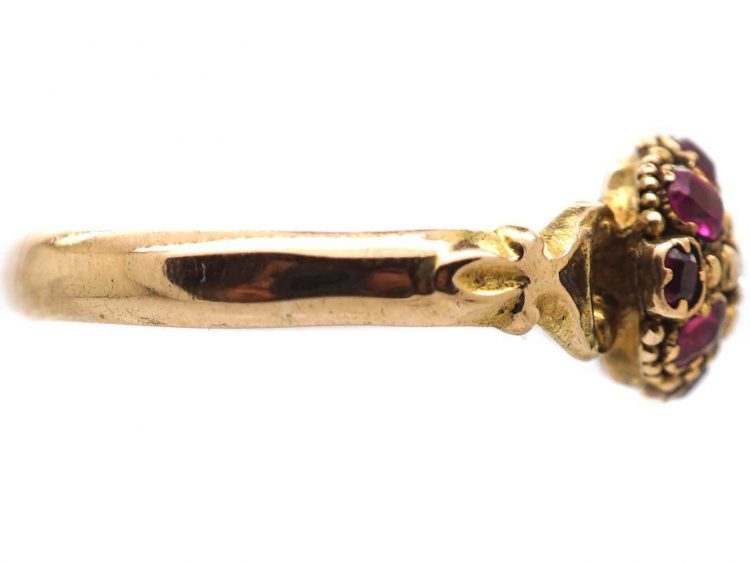 Early Victorian 15ct Gold, Ruby & Diamond Cluster Ring