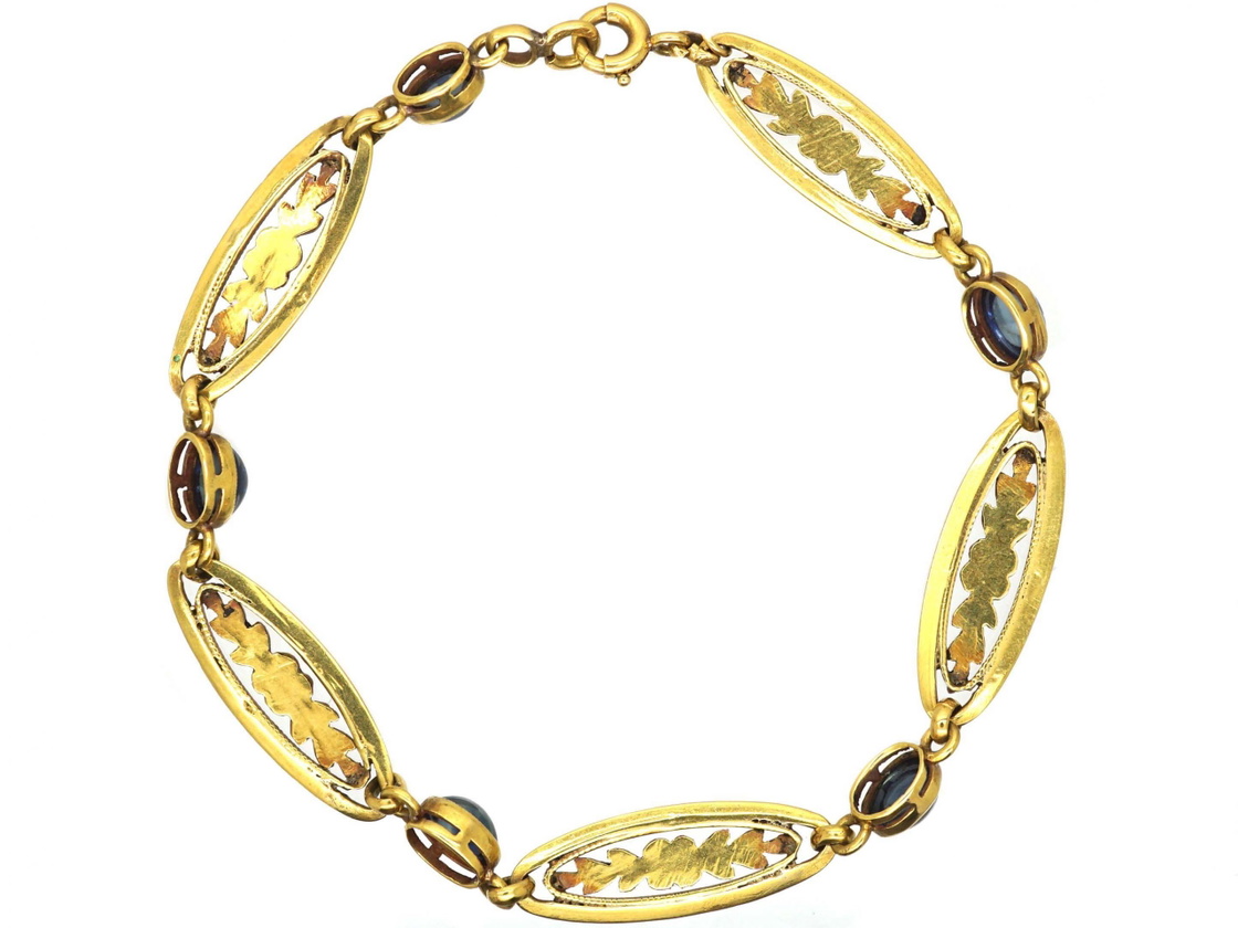 BELLE ÉPOQUE Sapphire Bracelet 18K WG French Belle Epoque 18ct Gold, Cabochon Sapphire and White Enamel