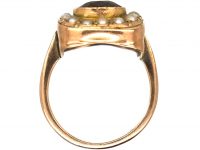 Edwardian 9ct Gold Ring set with a Garnet surrounded with Natural Split Pearls
