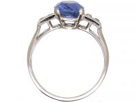 Art Deco Platinum and Sapphire Solitaire Ring with French Cut Diamond Shoulders