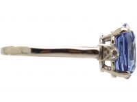 Art Deco Platinum and Sapphire Solitaire Ring with French Cut Diamond Shoulders