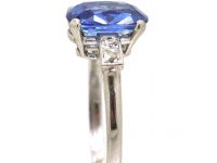 Art Deco Platinum and Sapphire Solitaire Ring with French Cut Diamond Shoulders