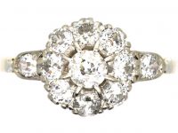 Edwardian 18ct Gold & Platinum Diamond Cluster Ring with Diamond set Shoulders