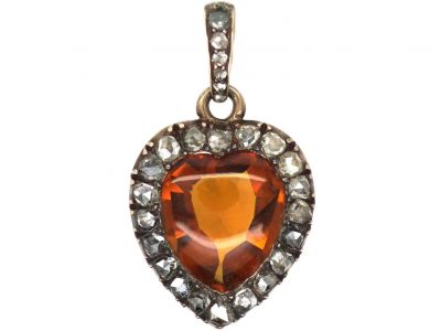 Edwardian 15ct Citrine and Rose Diamond Heart Pendant