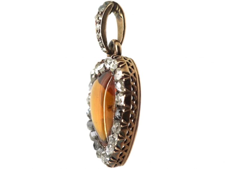 Edwardian 15ct Citrine and Rose Diamond Heart Pendant