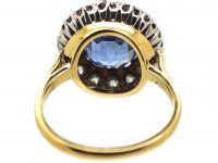 Edwardian 18ct Gold and Platinum Unheated Ceylon Sapphire and Diamond Cluster Ring