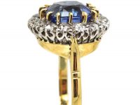 Edwardian 18ct Gold and Platinum Unheated Ceylon Sapphire and Diamond Cluster Ring