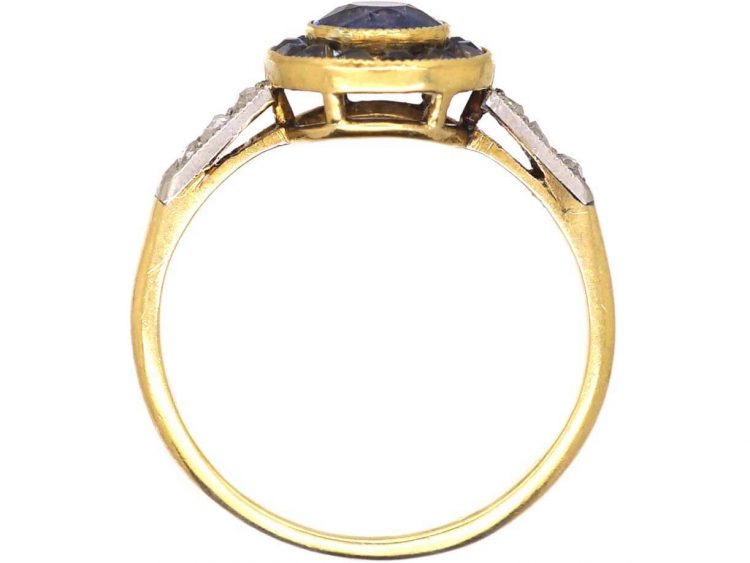 Art Deco 18ct Gold Sapphire and Rose Diamond Target Ring