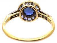 Art Deco 18ct Gold Sapphire and Rose Diamond Target Ring