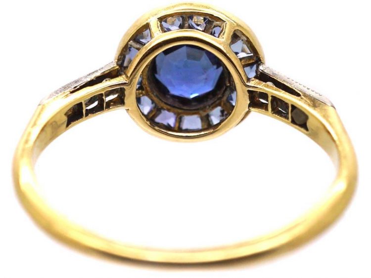 Art Deco 18ct Gold Sapphire and Rose Diamond Target Ring