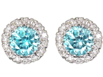 Art Deco Platinum, Zircon and Diamond Cluster Earrings