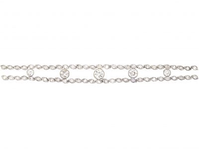 French Belle Epoque Platinum, Diamond Two Line Bracelet with Diamonds In Between