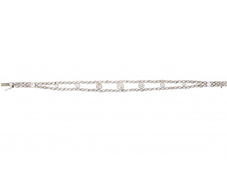 French Belle Epoque Platinum, Diamond Two Line Bracelet with Diamonds In Between