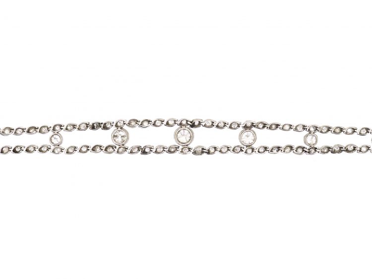 French Belle Epoque Platinum, Diamond Two Line Bracelet with Diamonds In Between