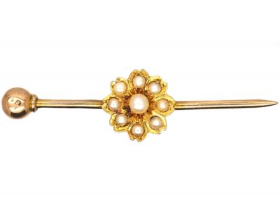 Edwardian 15ct Gold Pin & Flower Brooch set with Natural Split Pearls