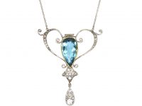 Edwardian Platinum, Aquamarine & Diamond Pendant on a Platinum Chain