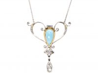 Edwardian Platinum, Aquamarine & Diamond Pendant on a Platinum Chain