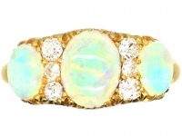 Victorian 18ct Gold, Three Stone Opal Ring with Diamonds in Between
