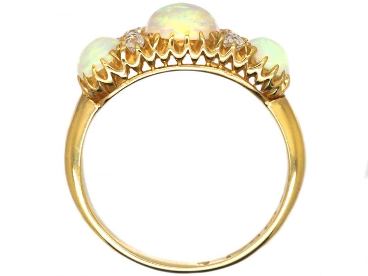 Victorian 18ct Gold, Three Stone Opal Ring with Diamonds in Between