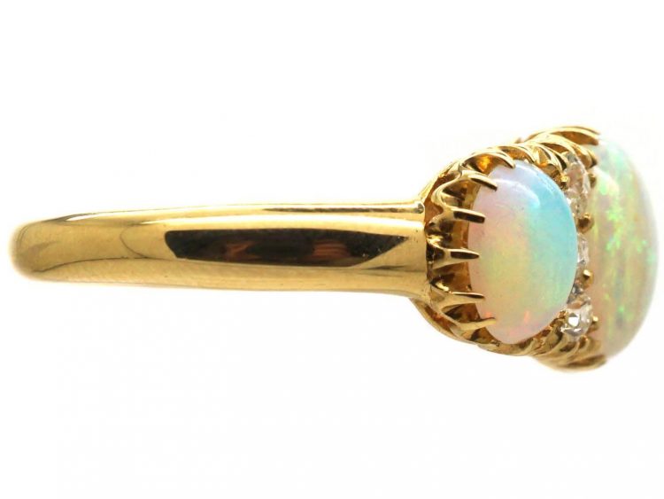 Victorian 18ct Gold, Three Stone Opal Ring with Diamonds in Between