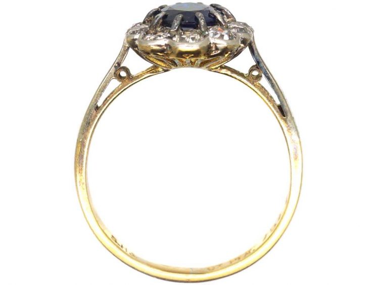 Edwardian 18ct Gold & Platinum, Sapphire & Diamond Oval Cluster Ring