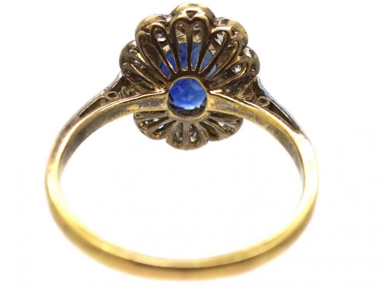 Edwardian 18ct Gold & Platinum, Sapphire & Diamond Oval Cluster Ring