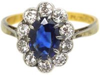Edwardian 18ct Gold & Platinum, Sapphire & Diamond Oval Cluster Ring