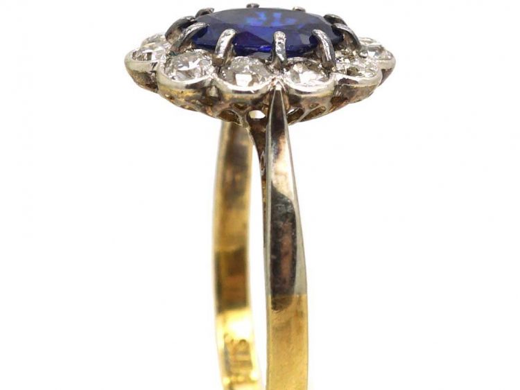 Edwardian 18ct Gold & Platinum, Sapphire & Diamond Oval Cluster Ring