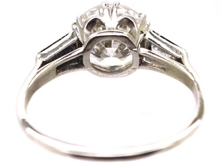 Art Deco Platinum 2.27 Carat Diamond Solitaire Ring with Tapered Baguette Diamond Shoulders