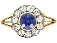 Edwardian 18ct Gold & Platinum, Sapphire & Diamond Cluster Ring