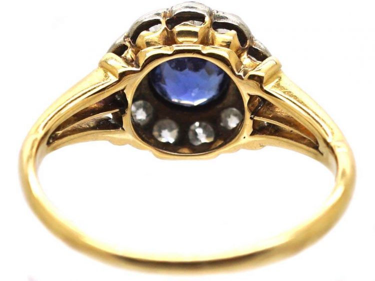 Edwardian 18ct Gold & Platinum, Sapphire & Diamond Cluster Ring