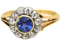Edwardian 18ct Gold & Platinum, Sapphire & Diamond Cluster Ring