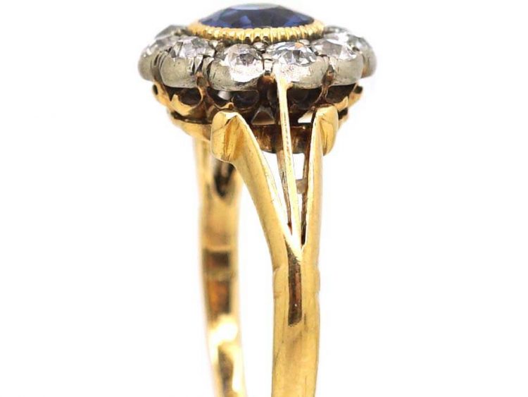 Edwardian 18ct Gold & Platinum, Sapphire & Diamond Cluster Ring