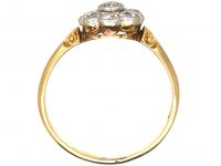 Edwardian 18ct Gold & Platinum, Old Mine Cut Diamond Daisy Cluster Ring with Ornate Shoulders