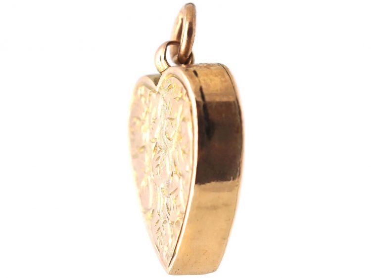 Victorian 9ct Gold Heart Shaped Pendant with Ivy Leaf Detail
