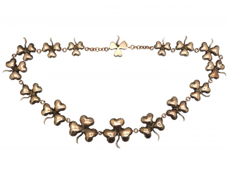 Georgian Silver & Gold Wash Back Trefoil Necklace set with Paste
