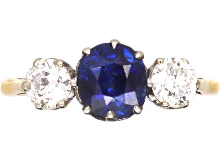 Edwardian 18ct Gold, Sapphire & Diamond Three Stone Ring