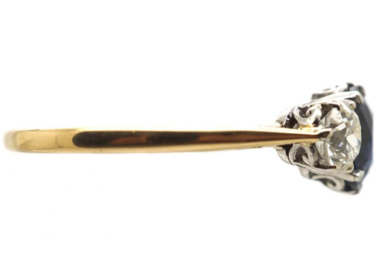 Edwardian 18ct Gold, Sapphire & Diamond Three Stone Ring