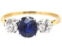 Edwardian 18ct Gold, Sapphire & Diamond Three Stone Ring