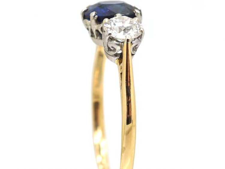 Edwardian 18ct Gold, Sapphire & Diamond Three Stone Ring