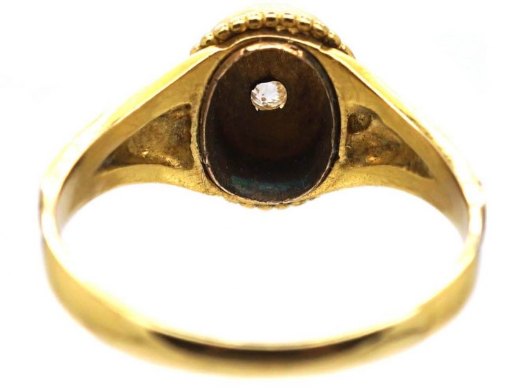 Victorian 18ct Gold Black Enamel Mourning Ring set with a Diamond